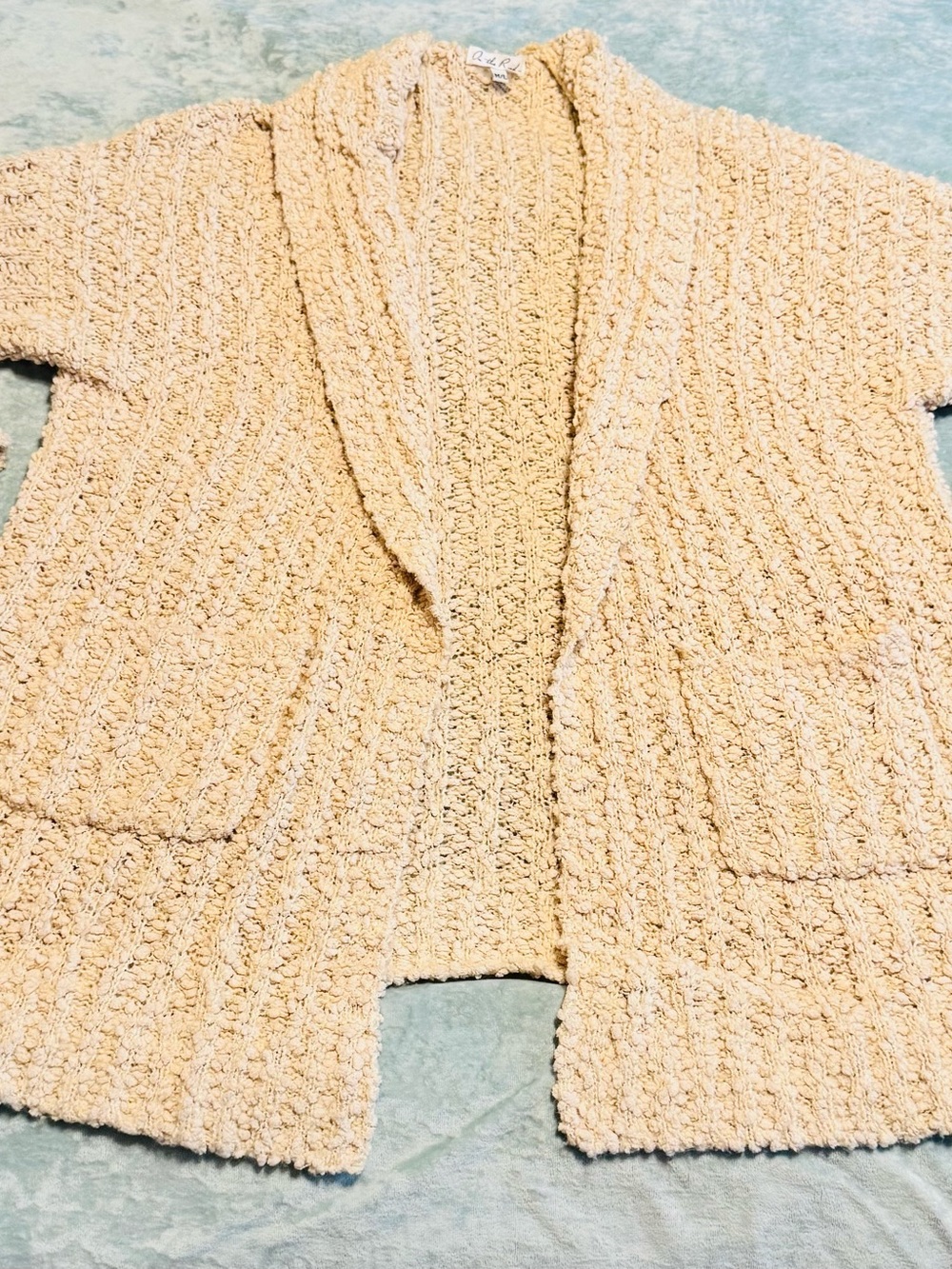On The Road cream popcorn knit oversized open cardigan/sweater size M/L
